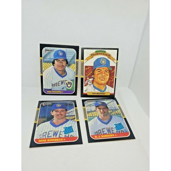 Donruss 87 BJ Surhoff, Ted Higuera, Mike Birkbeck & Ted Higuera Baseball Cards - Picture 2 of 11